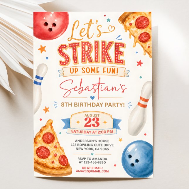 Pizza Bowling Birthday Invitation (Creator Uploaded)
