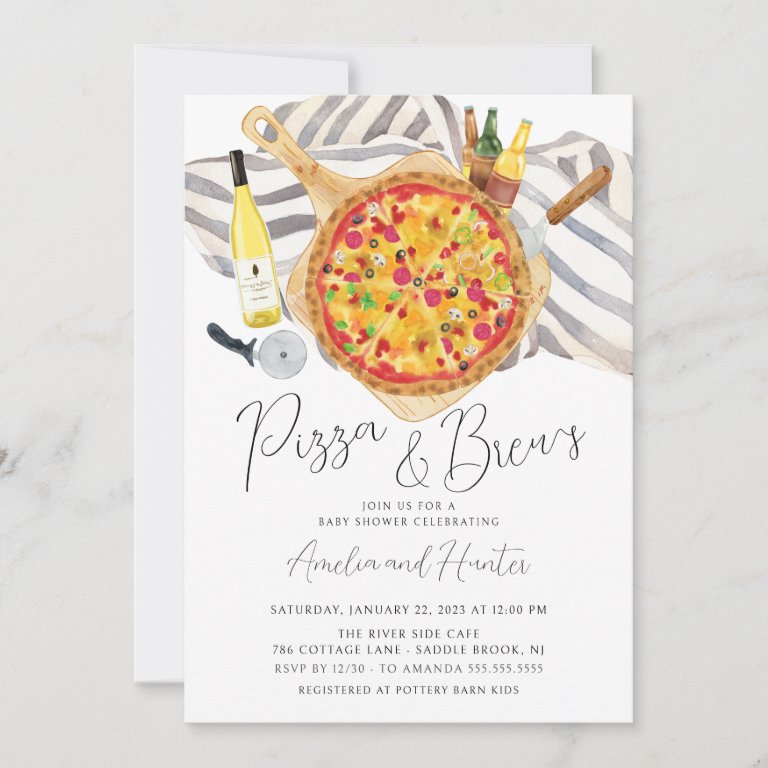 Pizza &amp; Brew Couples Baby Shower Invitation