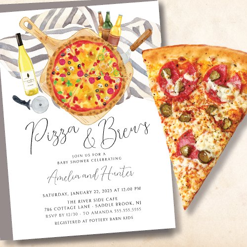Pizza  Brew Couples Baby Shower Invitation