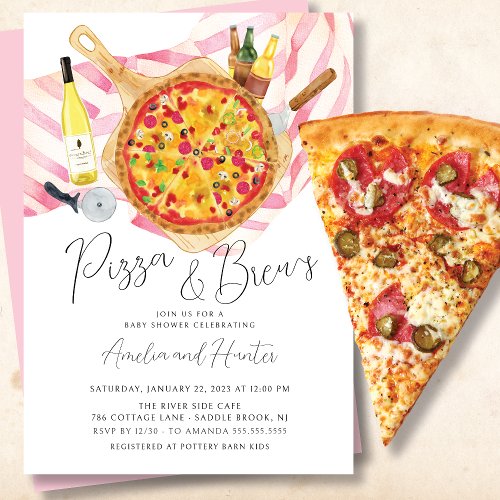 Pizza  Brew Couples Baby Shower Invitation girl