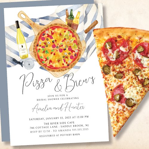 Pizza  Brew Couples Bridal Shower Invitation