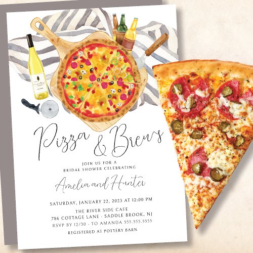 Pizza  Brew Couples Bridal Shower Invitation