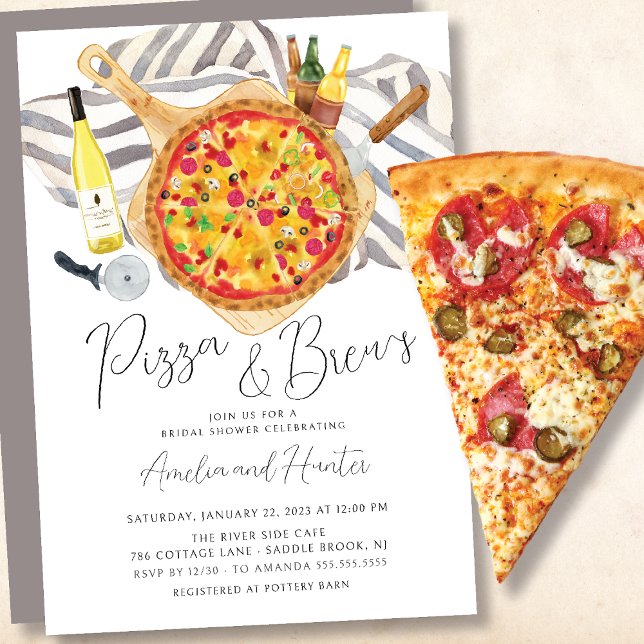 Pizza & Brew Couples Bridal Shower Invitation (Creator Uploaded)
