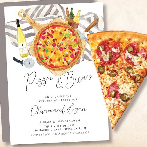 Pizza  Brew Engagement Party Invitation