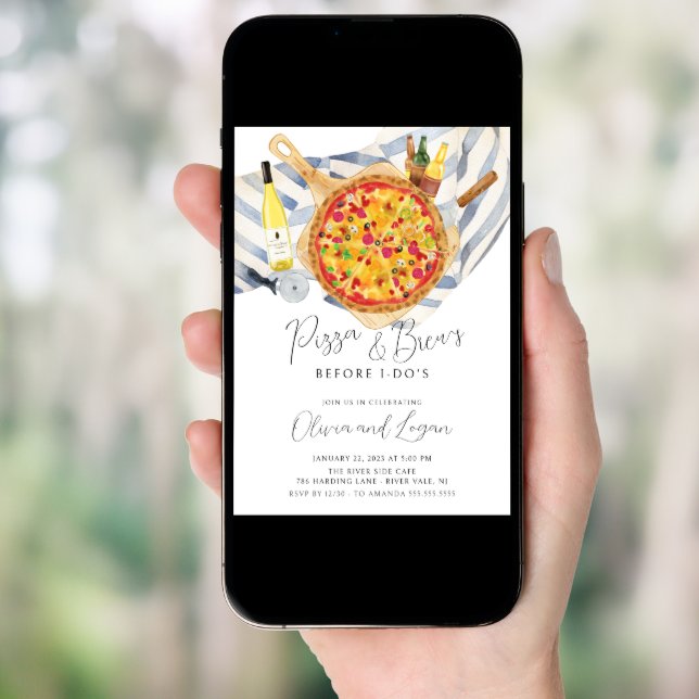 Pizza & Brew Rehearsal Dinner Invitation (Front Digital)