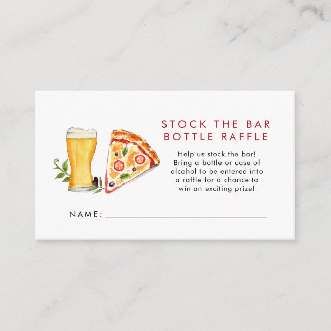 Pizza & Brew Stock the bar Raffle Enclosure Card (Front)