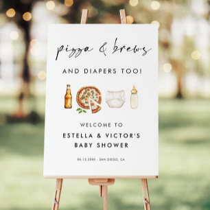 Pizza Brews and Diapers Baby Shower Welcome Sign