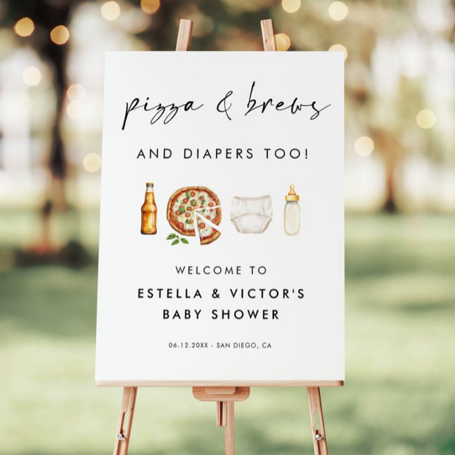 Pizza Brews and Diapers Baby Shower Welcome Sign (Creator Uploaded)