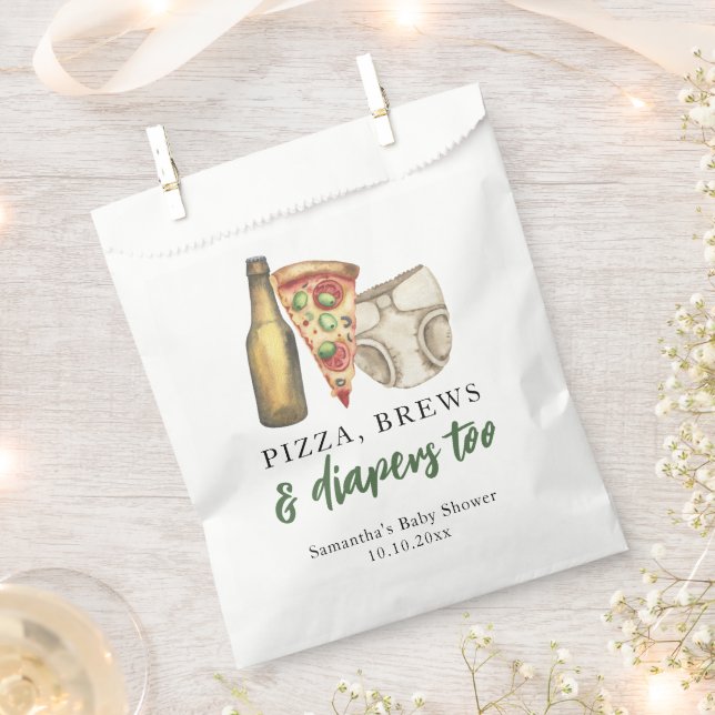Pizza, Brews and Diapers too Baby shower  Favor Bag (Clipped)