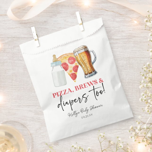 Pizza Brews and Diapers Too! Baby Shower Favor Bag (Clipped)