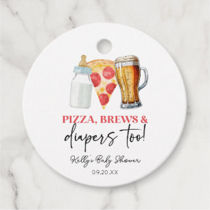 Pizza Brews and Diapers Too! Baby Shower Favor Tags