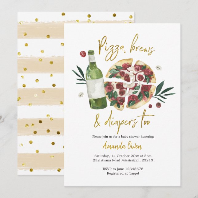 Pizza, Brews and Diapers too Baby Shower Invitatio Invitation (Front/Back)