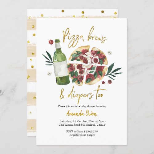 Pizza Brews and Diapers too Baby Shower Invitatio Invitation