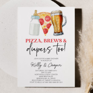 Pizza Brews and Diapers Too! Baby Shower Invitation