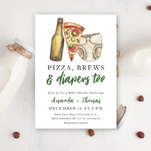 Pizza, Brews and Diapers too - Baby Shower Invitation