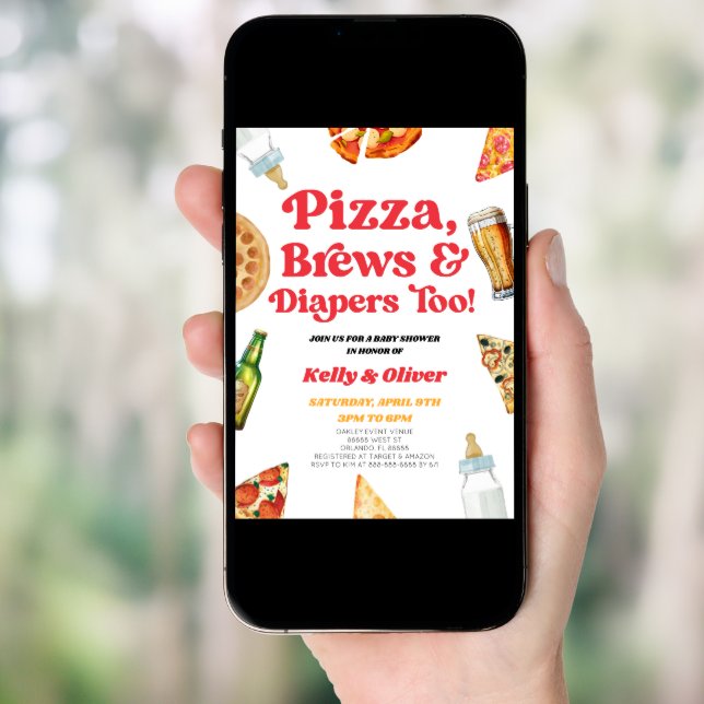 Pizza Brews and Diapers Too! Baby Shower Invitation (Front Digital)