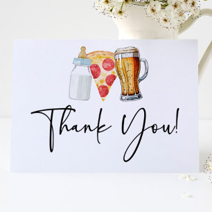 Pizza Brews and Diapers Too! Baby Shower Letterpress Thank You Card