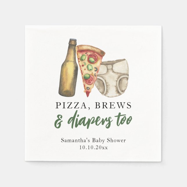Pizza, Brews and Diapers too Baby shower  Napkins (Front)