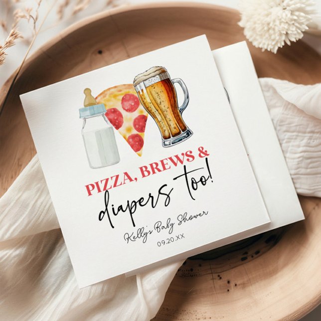 Pizza Brews and Diapers Too! Baby Shower Napkins (Creator Uploaded)