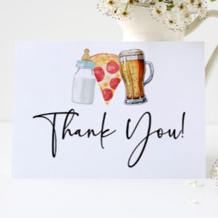 Pizza Brews and Diapers Too! Baby Shower Thank You Card