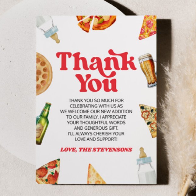 Pizza Brews and Diapers Too! Baby Shower Thank You Card (Creator Uploaded)