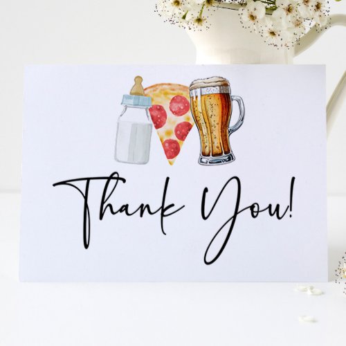 Pizza Brews and Diapers Too Baby Shower Thank You Card