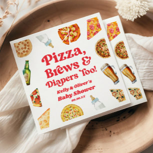 Pizza Brews and Diapers Too Pizza Beer Baby Shower Napkins