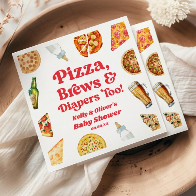 Pizza Brews and Diapers Too Pizza Beer Baby Shower Napkins (Creator Uploaded)