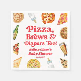 Pizza Brews and Diapers Too Pizza Beer Baby Shower Napkins
