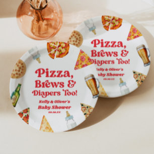 Pizza Brews and Diapers Too Pizza Beer Baby Shower Paper Plates