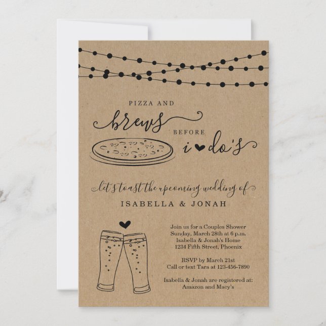 Pizza & Brews Before I Do's Couples' Bridal Shower Invitation (Front)