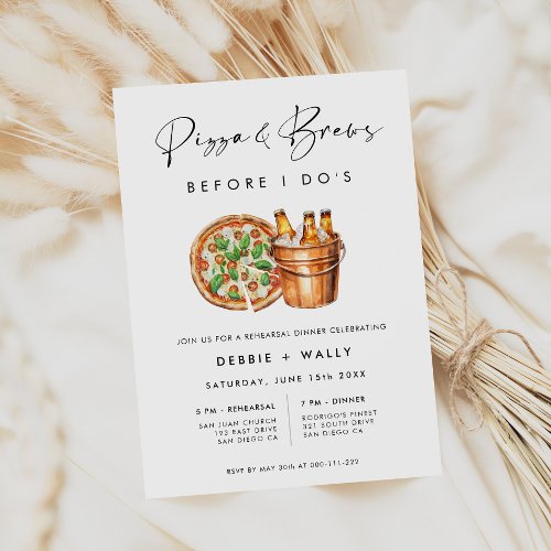 Pizza &amp; Brews Before I Do's Rehearsal Dinner Invitation