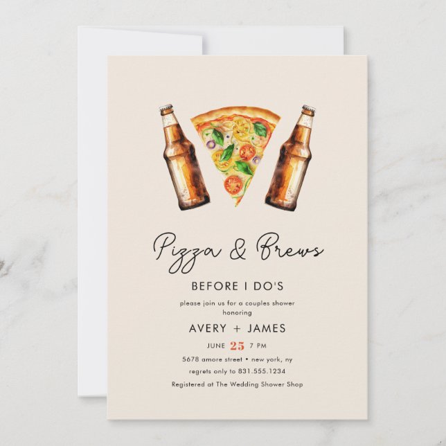 Pizza & Brews Before I Do's Wedding Couples Shower Invitation (Front)