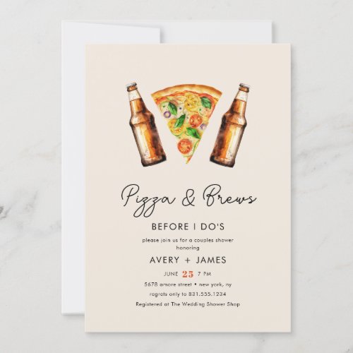 Pizza  Brews Before I Dos Wedding Couples Shower Invitation