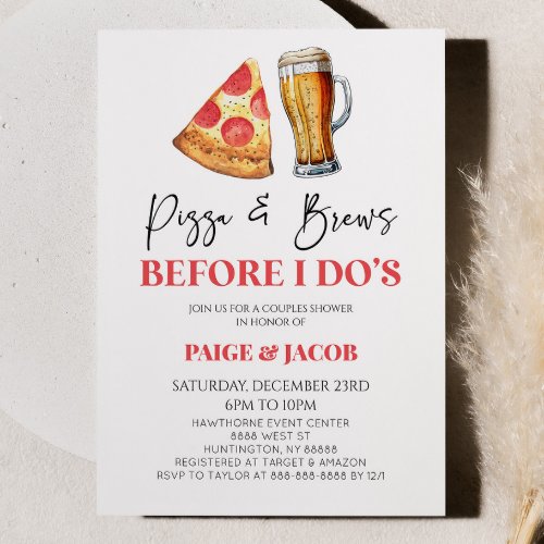 Pizza  Brews Before I Dos Wedding Couples Shower Invitation