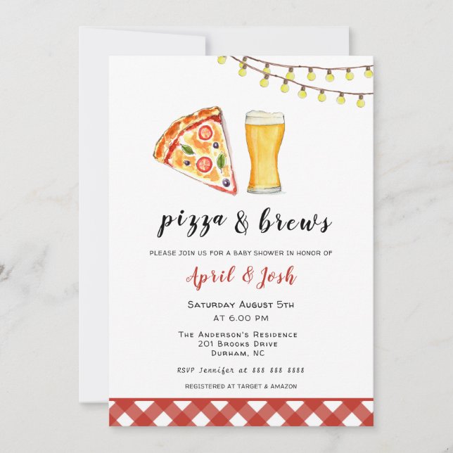 Pizza & Brews Co Ed Baby shower Invitation (Front)