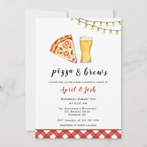 Pizza  Brews Co Ed Baby shower Invitation