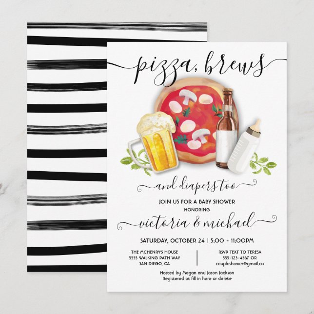 Pizza Brews & Diapers too Baby Shower Invitation (Front/Back)