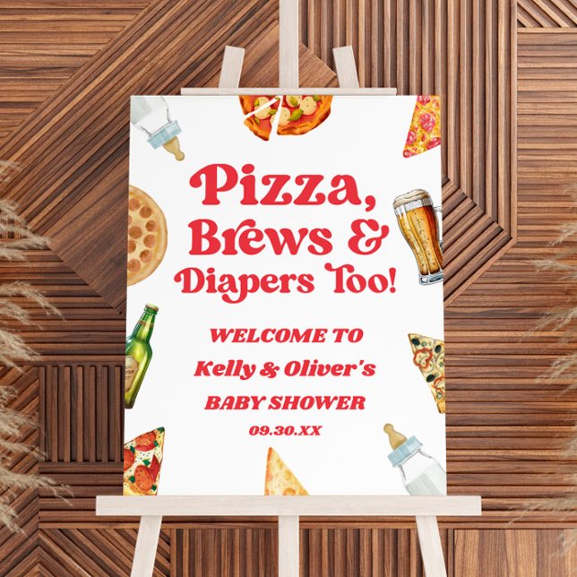 Pizza Brews & Diapers Too Baby Shower Welcome Sign (Creator Uploaded)