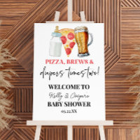 Pizza Brews Diapers Twins Baby Shower Welcome Sign