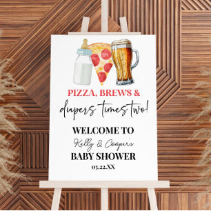 Pizza Brews Diapers Twins Baby Shower Welcome Sign