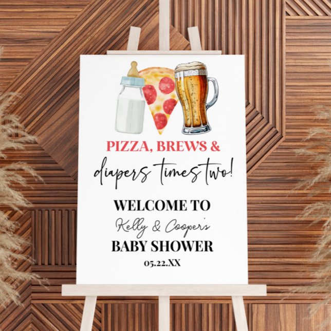 Pizza Brews Diapers Twins Baby Shower Welcome Sign (Creator Uploaded)