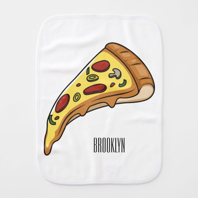 Pizza cartoon illustration baby burp cloth (Front)