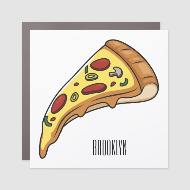 Pizza cartoon illustration car magnet (Front)