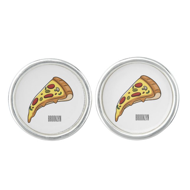 Pizza cartoon illustration cufflinks (Front)