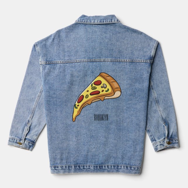 Pizza cartoon illustration  denim jacket (Back)