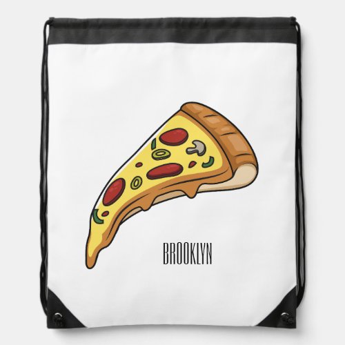 Pizza cartoon illustration drawstring bag