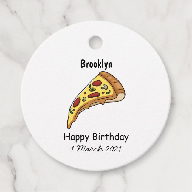 Pizza cartoon illustration favor tags (Front)