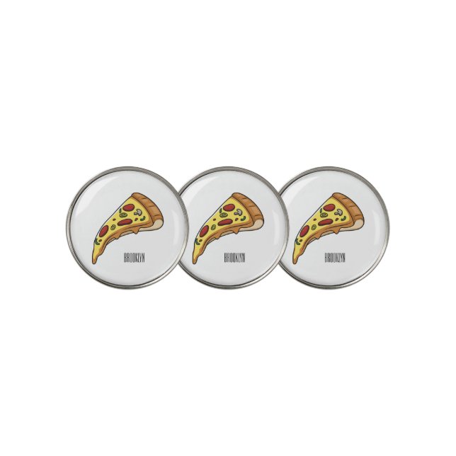 Pizza cartoon illustration  golf ball marker (3 Up)