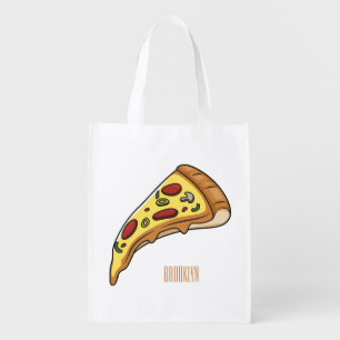 Pizza cartoon illustration grocery bag